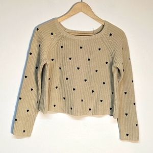 LC Lauren Conrad | Beige Knit Sweater w/ Black Hearts Embroidery Design, Small